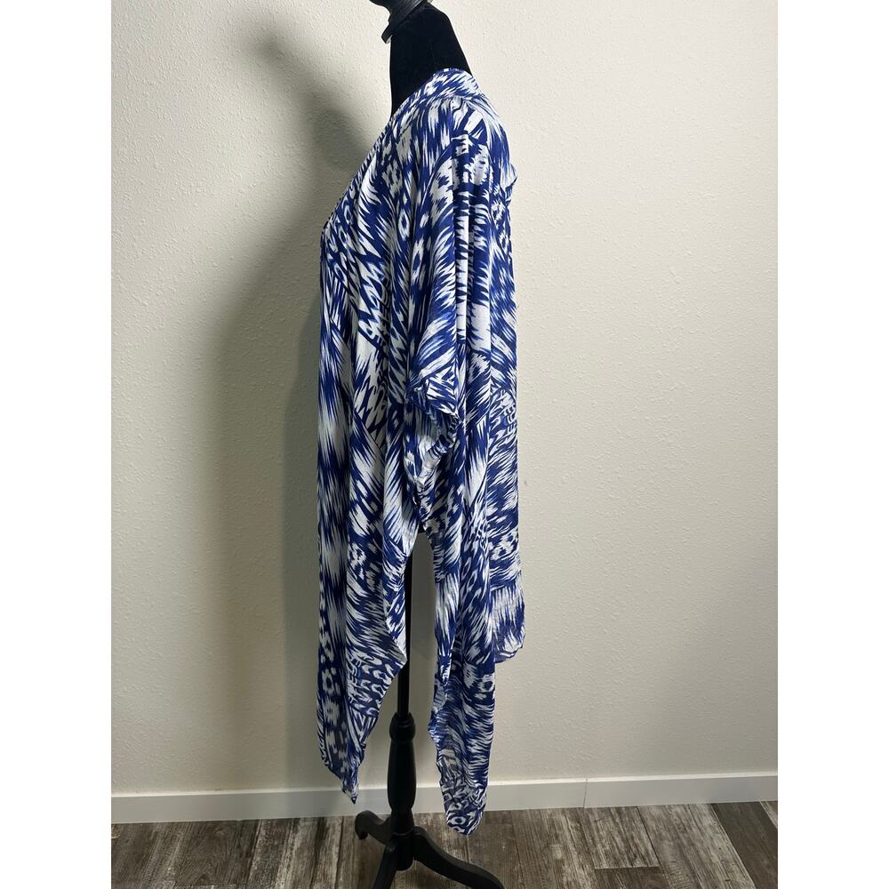 MICHAEL STARS Ruana Scarf Batik Blue Sarong Swim Cover-up Kimono OS boho - Picture 2 of 7